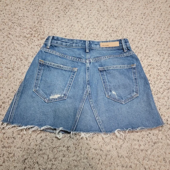 GRLFRND EVA DENIM SKIRT, DISTRESSED RAW HEM, SIZE 25 - Picture 3 of 8